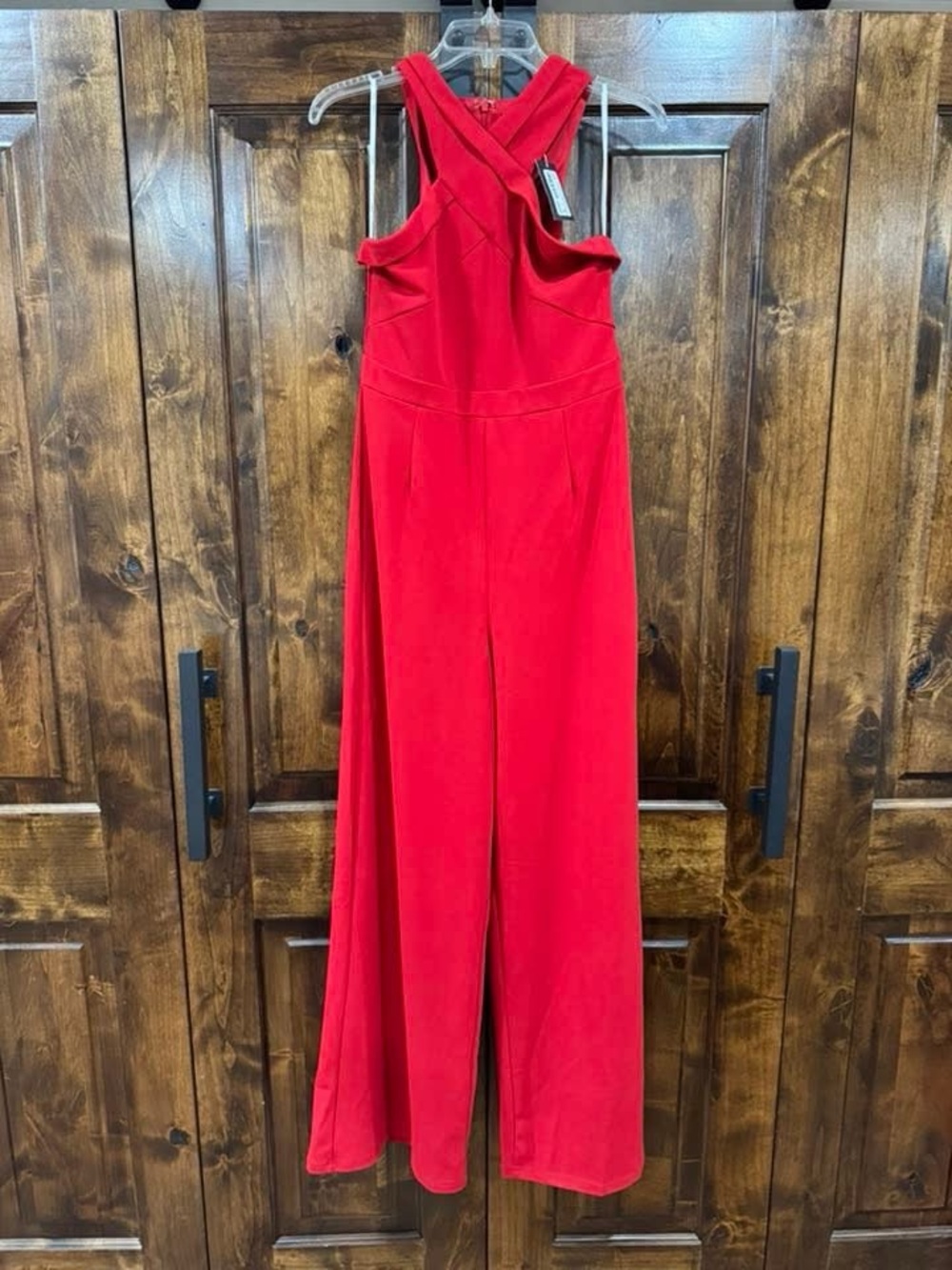 Lulu's Red Crisscross Strap Wide-Leg Jumpsuit